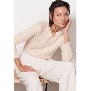 Evereve Distressed Cable Sweater in Cream